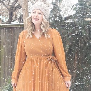 Chicwish Camel Flowy Long sleeve Wrap Dress